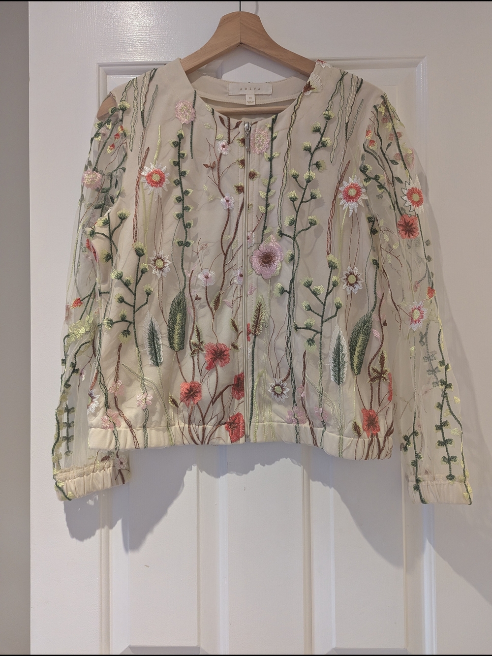 Adiva Sheer Floral Embroidered Bomber Jacket Fairycore Romantic Wedding Eclectic